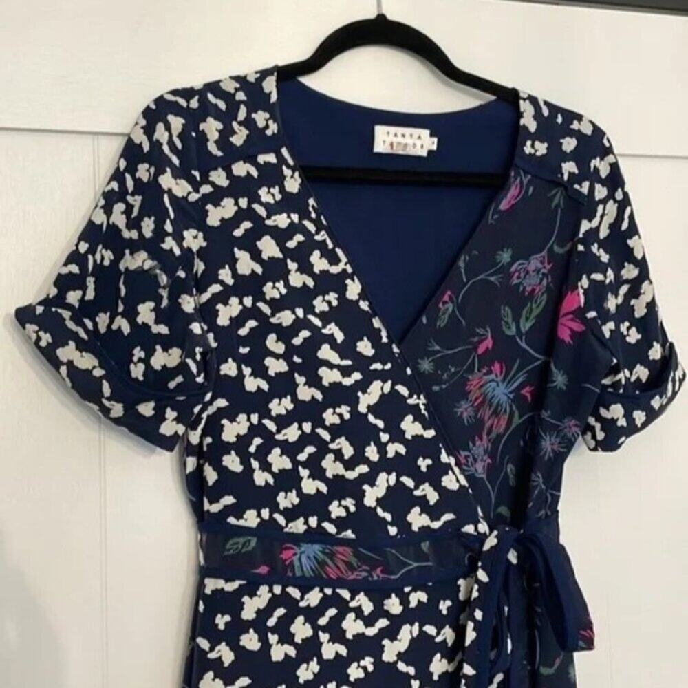 Tanya Taylor Luisa Wrap Dress Blue White Pink Floral Silk 4 - Picture 6 of 10